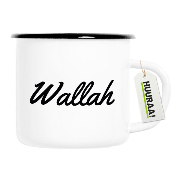 Emaille Tasse Wallah arabisch Schriftzug 300ml Vintage Emaille Becher