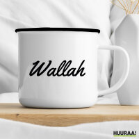 Emaille Tasse Wallah arabisch Schriftzug 300ml Vintage Emaille Becher