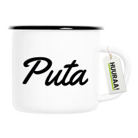 Emaille Tasse Puta spanisch Schriftzug 300ml Vintage...