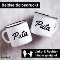 Emaille Tasse Puta spanisch Schriftzug 300ml Vintage...