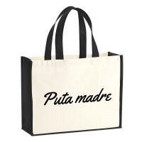 Jutetasche Puta madre spanisch Schriftzug 21 Liter Black