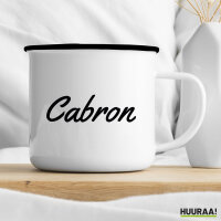 Emaille Tasse Cabron spanisch Schriftzug 300ml Vintage Emaille Becher