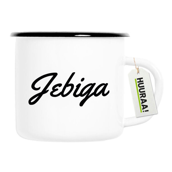 Emaille Tasse Jebiga Balkan Schriftzug 300ml Vintage Emaille Becher