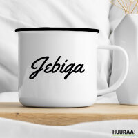 Emaille Tasse Jebiga Balkan Schriftzug 300ml Vintage Emaille Becher