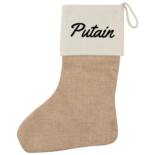 Weihnachtsstrumpf Putain französisch Schriftzug Beige