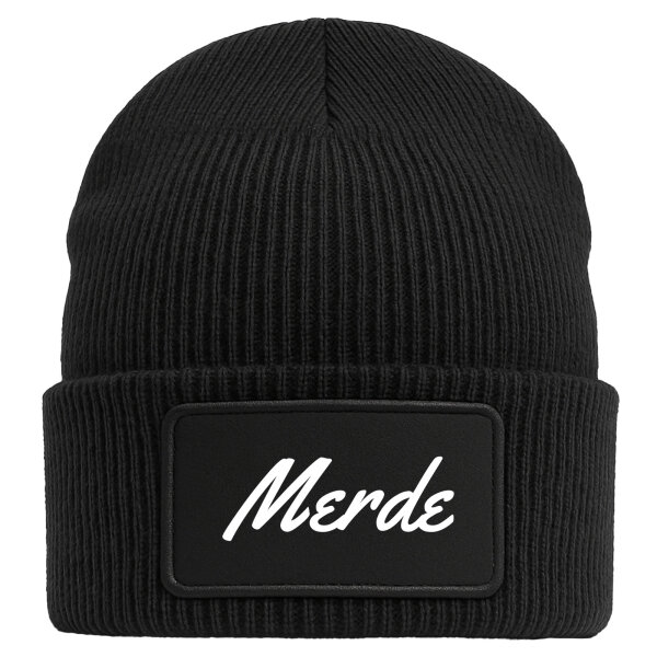 Beanie Merde französisch Schriftzug Black