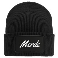 Beanie Merde französisch Schriftzug Black