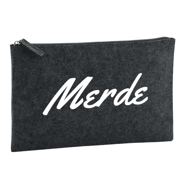Kulturbeutel Merde französisch Schriftzug 1 Liter Filz Charcoal Kosmetiktasche
