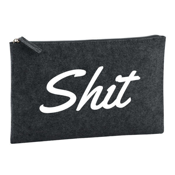 Kulturbeutel Shit englisch Schriftzug 1 Liter Filz Charcoal Kosmetiktasche