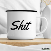 Emaille Tasse Shit englisch Schriftzug 300ml Vintage Emaille Becher
