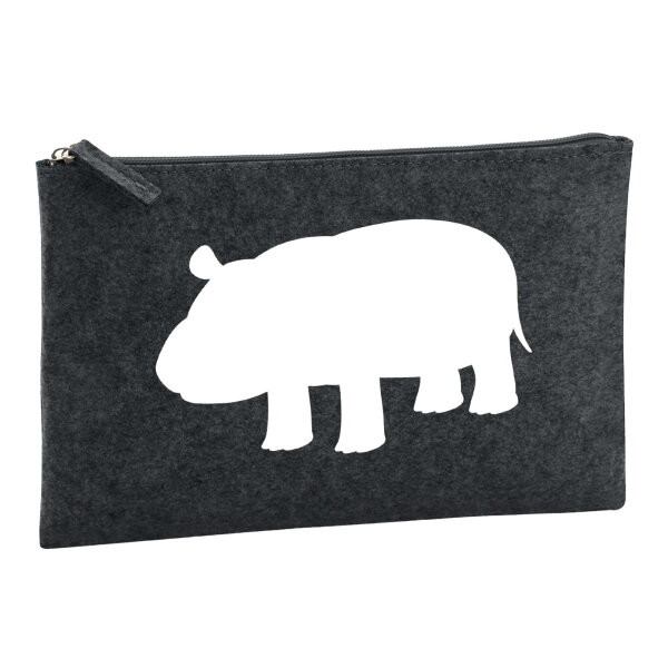 Kulturbeutel Nilpferd Silhouette 1 Liter Filz Charcoal Kosmetiktasche