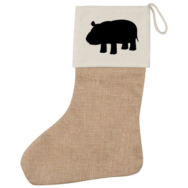 Weihnachtsstrumpf Nilpferd Silhouette Beige