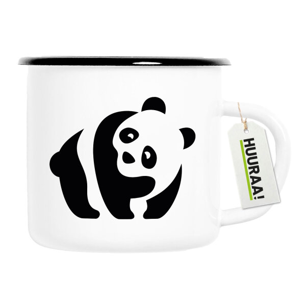 Emaille Tasse Panda Silhouette 300ml Vintage Emaille Becher