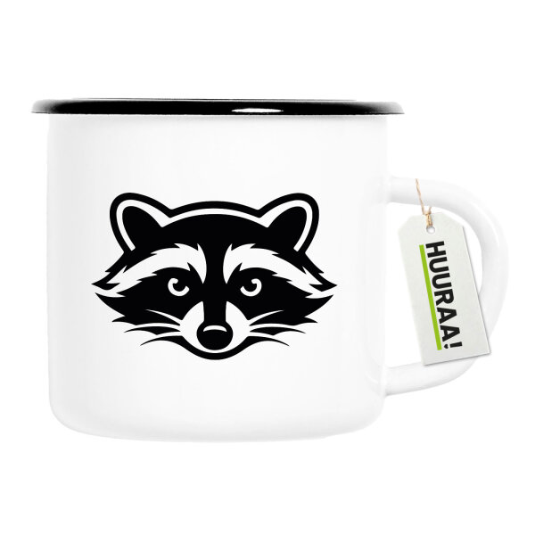 Emaille Tasse Waschbär Silhouette 300ml Vintage Emaille Becher