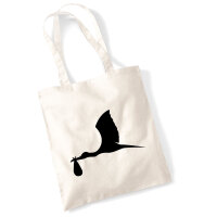 Jutebeutel Klapperstorch mit Baby Silhouette 10 Liter