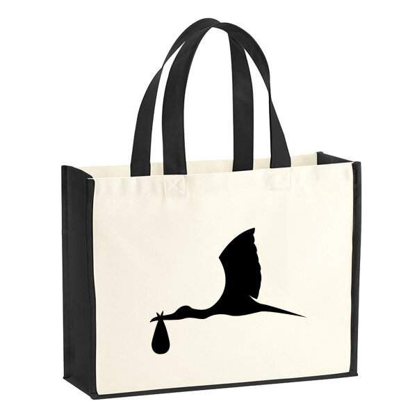 Jutetasche Klapperstorch mit Baby Silhouette 21 Liter Black
