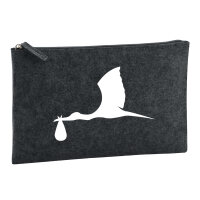 Kulturbeutel Klapperstorch mit Baby Silhouette 1 Liter Filz Charcoal Kosmetiktasche