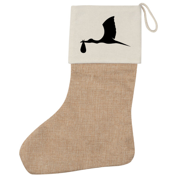 Weihnachtsstrumpf Klapperstorch mit Baby Silhouette Beige