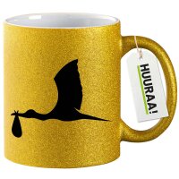 Glitzertasse Klapperstorch mit Baby Silhouette 330ml