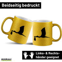 Glitzertasse Klapperstorch mit Baby Silhouette 330ml