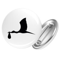 Button Klapperstorch mit Baby Silhouette Anstecker