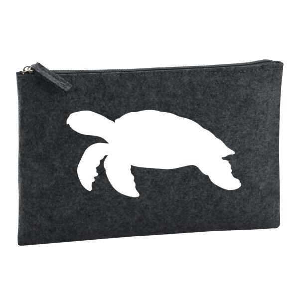 Kulturbeutel Schildkröte Silhouette 1 Liter Filz Charcoal Kosmetiktasche
