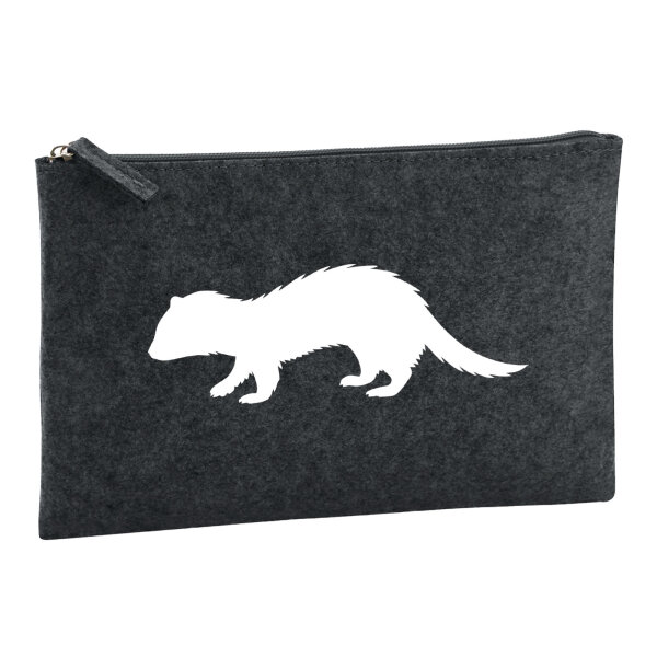 Kulturbeutel Frettchen Silhouette 1 Liter Filz Charcoal Kosmetiktasche