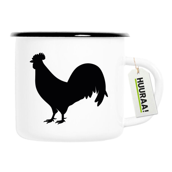 Emaille Tasse Hahn Silhouette 300ml Vintage Emaille Becher