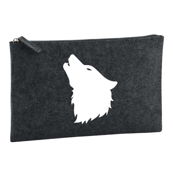 Kulturbeutel Wolf Kopf Silhouette 1 Liter Filz Charcoal Kosmetiktasche