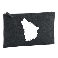 Kulturbeutel Wolf Kopf Silhouette 1 Liter Filz Charcoal...