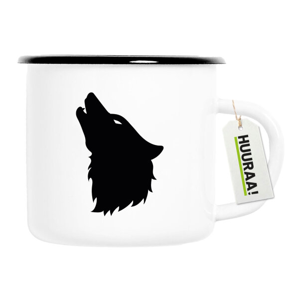 Emaille Tasse Wolf Kopf Silhouette 300ml Vintage Emaille Becher