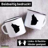 Emaille Tasse Wolf Kopf Silhouette 300ml Vintage Emaille...