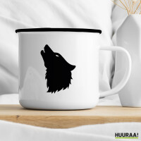 Emaille Tasse Wolf Kopf Silhouette 300ml Vintage Emaille Becher
