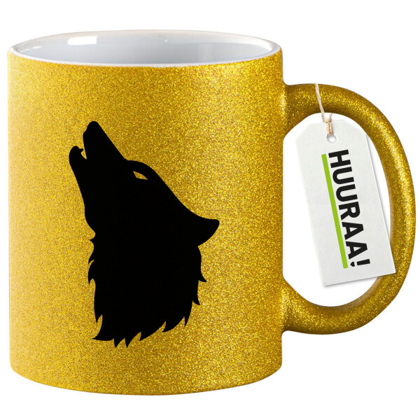 Glitzertasse Wolf Kopf Silhouette 330ml