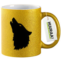 Glitzertasse Wolf Kopf Silhouette 330ml