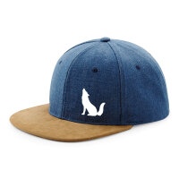Snapback Cap Heulender Wolf Silhouette Denim