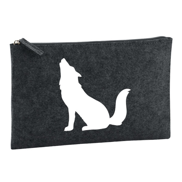 Kulturbeutel Heulender Wolf Silhouette 1 Liter Filz Charcoal Kosmetiktasche