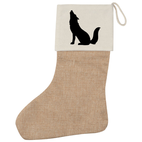 Weihnachtsstrumpf Heulender Wolf Silhouette Beige