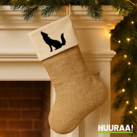 Weihnachtsstrumpf Heulender Wolf Silhouette Beige