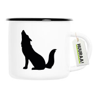 Emaille Tasse Heulender Wolf Silhouette 300ml Vintage Emaille Becher