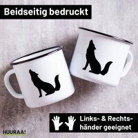 Emaille Tasse Heulender Wolf Silhouette 300ml Vintage Emaille Becher