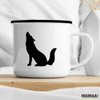 Emaille Tasse Heulender Wolf Silhouette 300ml Vintage Emaille Becher