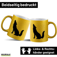 Glitzertasse Heulender Wolf Silhouette 330ml