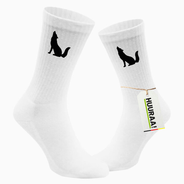 Socken Heulender Wolf Silhouette Größe 37/46 White Motiv Tennissocken