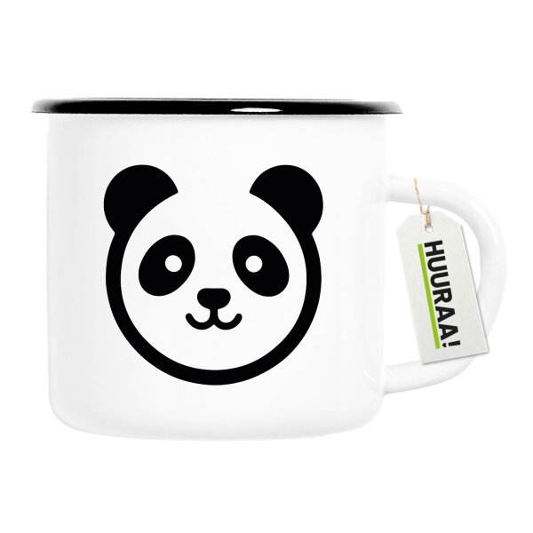 Emaille Tasse Panda Kopf Silhouette 300ml Vintage Emaille Becher