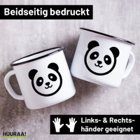 Emaille Tasse Panda Kopf Silhouette 300ml Vintage Emaille Becher