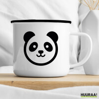 Emaille Tasse Panda Kopf Silhouette 300ml Vintage Emaille Becher