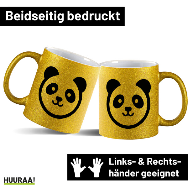 Glitzertasse Panda Kopf Silhouette 330ml