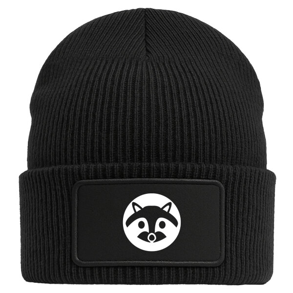 Beanie Waschbär Kopf Silhouette Black
