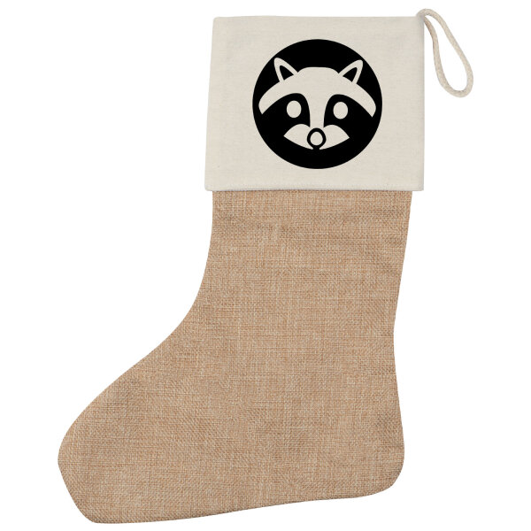 Weihnachtsstrumpf Waschbär Kopf Silhouette Beige